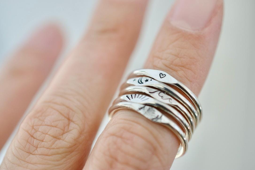 Sunburst Ring - Sterling Stacking Ring - Signet Ring