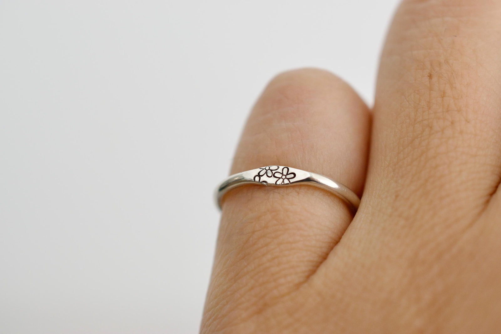 Daisy Ring - Sterling Stacking Ring - April Signet Ring