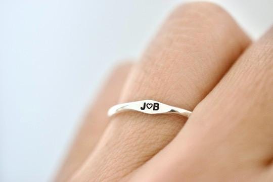 Couples Ring - Sterling Stacking Ring - Personalized Signet Ring
