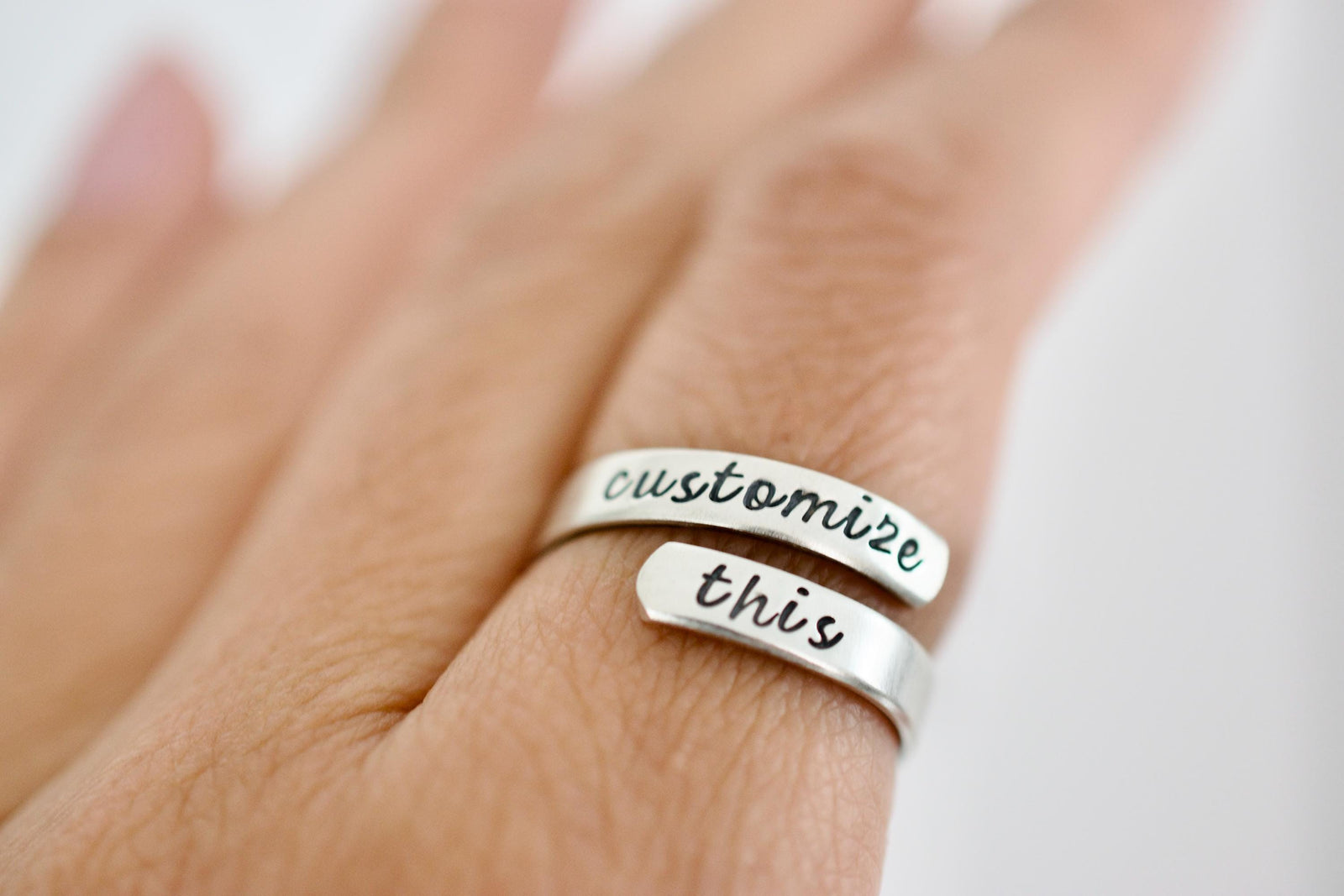 Wrap ring in sterling, gold or rose gold that can be personalized with any text