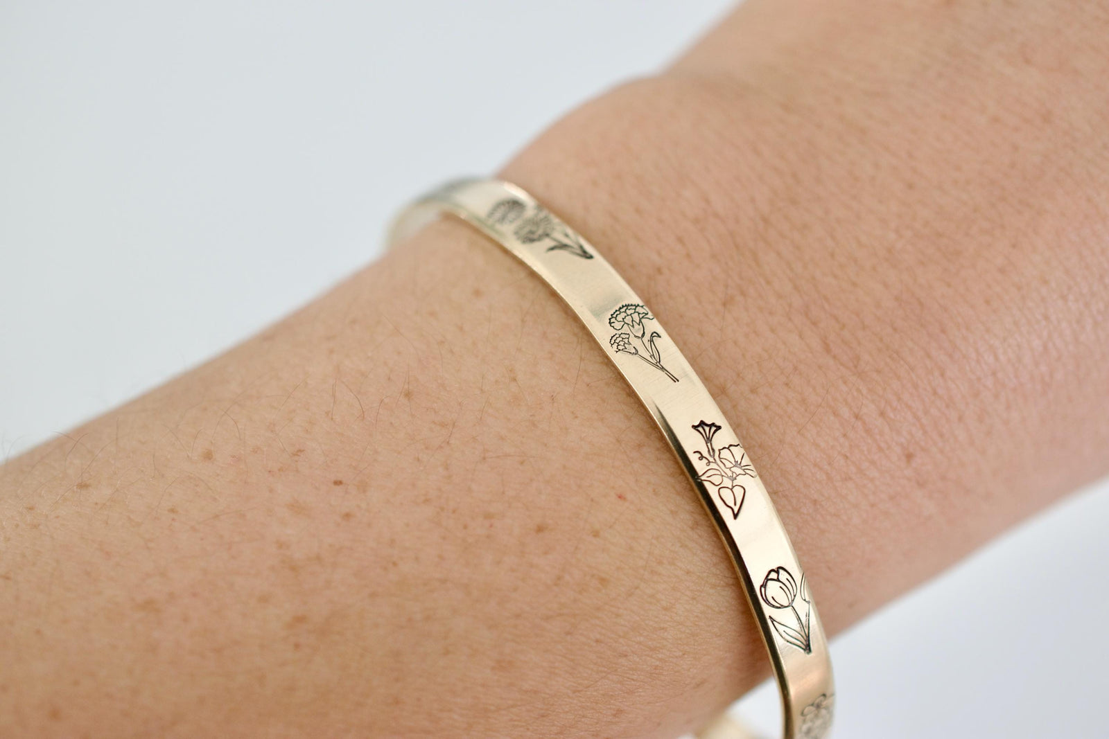 Personalized Birth Flower Bracelet - Custom Sterling Birthday Jewelry - 1/5 inch