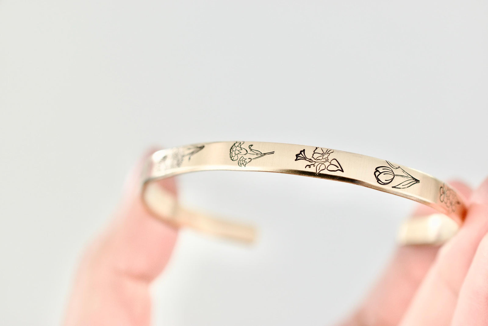 Personalized Birth Flower Bracelet - Custom Sterling Birthday Jewelry - 1/5 inch