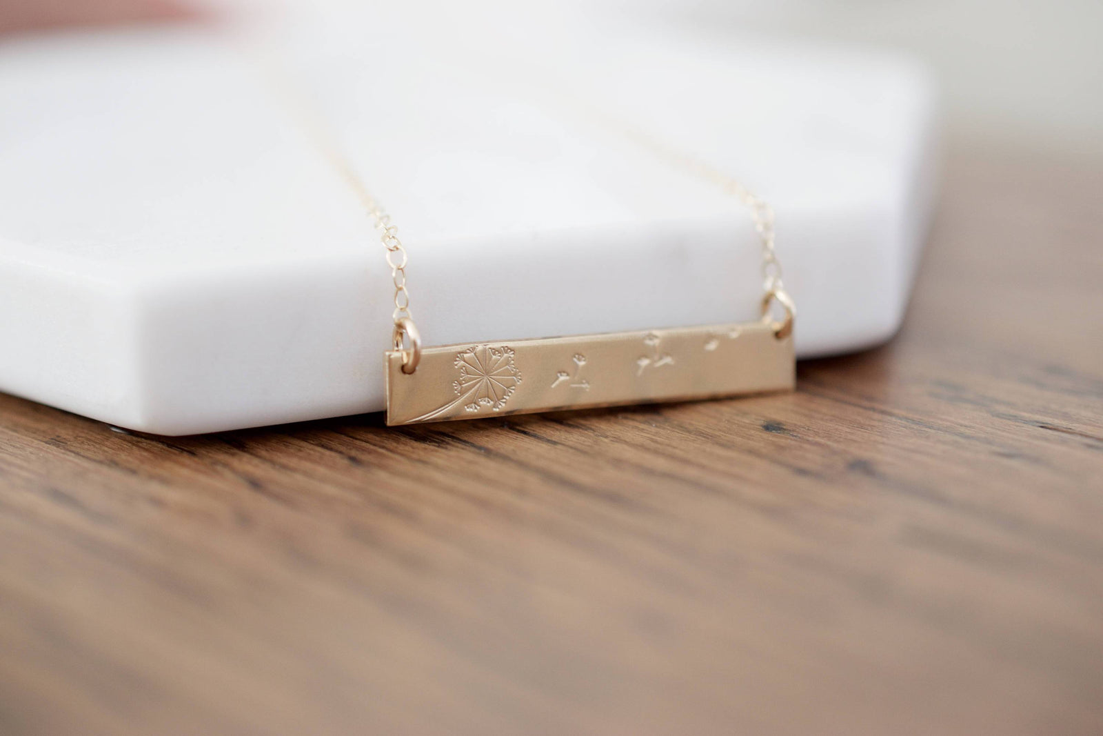 Dandelion Bar Necklace, close up