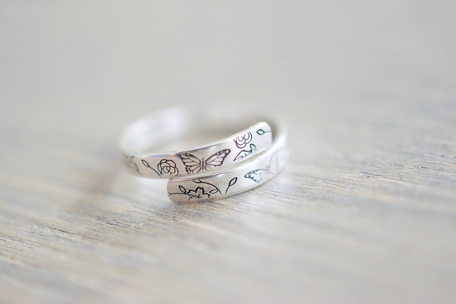 Butterfly Ring - Sterling Silver Floral Wrap Ring - Gift for Her