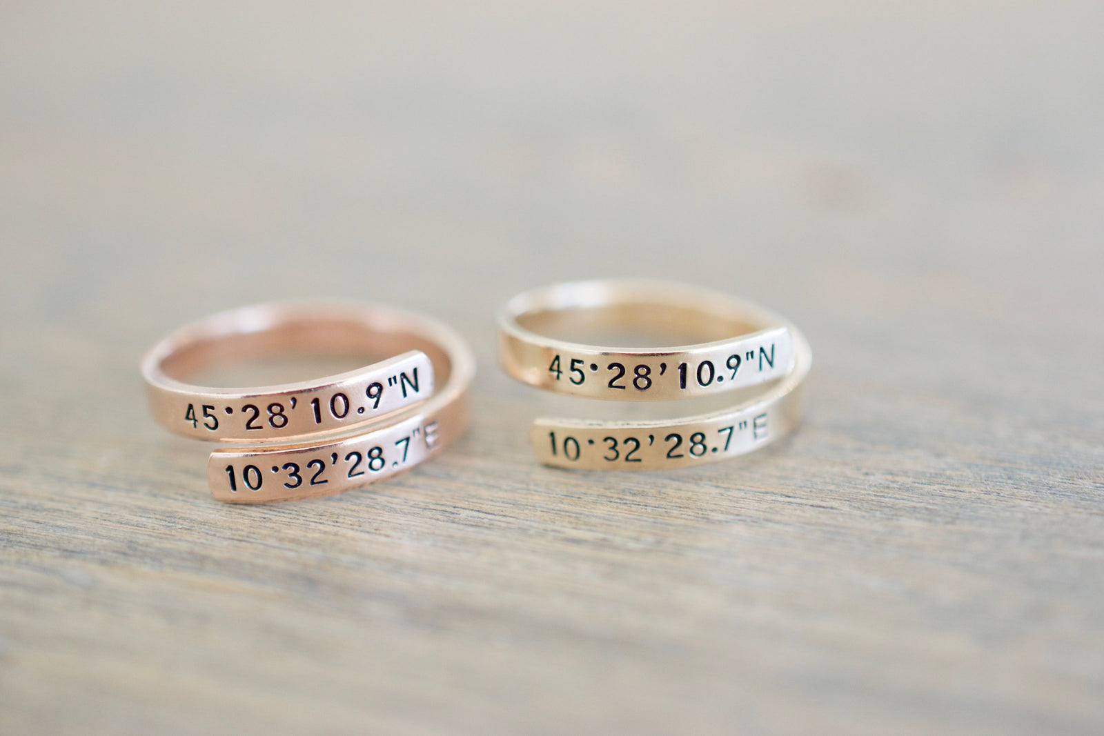 Coordinates Wrap Ring - Sterling Silver, Gold Filled, Rose Gold Filled Ring - Latitude Longitude Ring