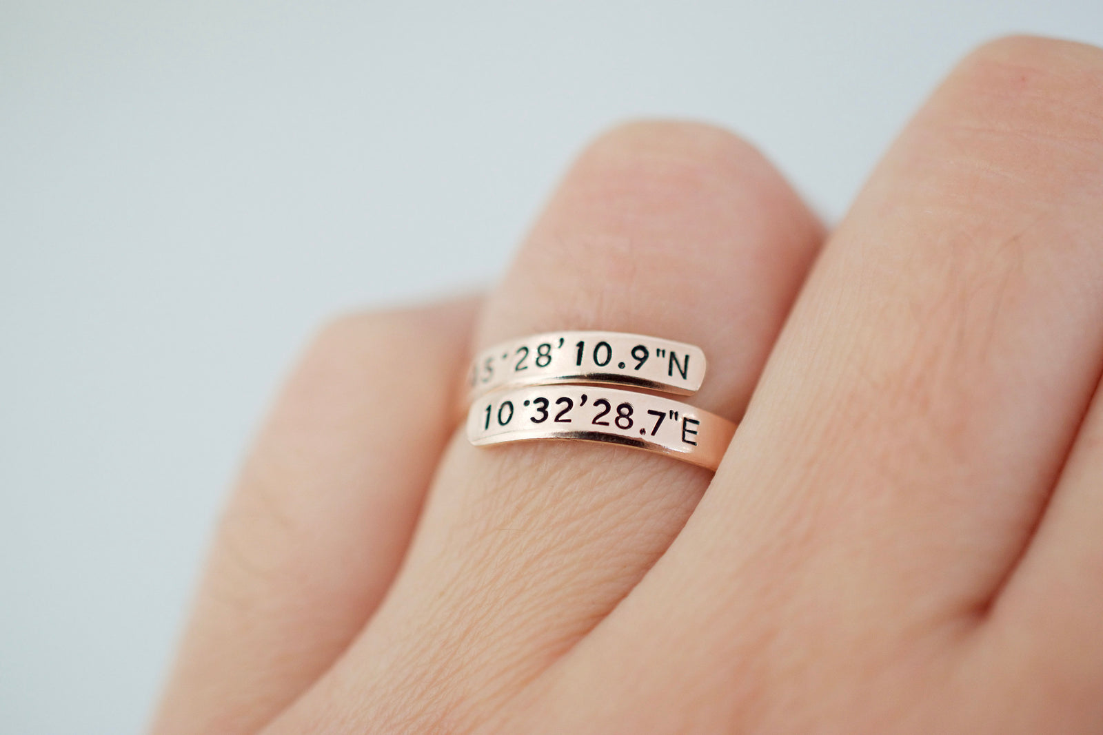 Coordinates Wrap Ring - Sterling Silver, Gold Filled, Rose Gold Filled Ring - Latitude Longitude Ring