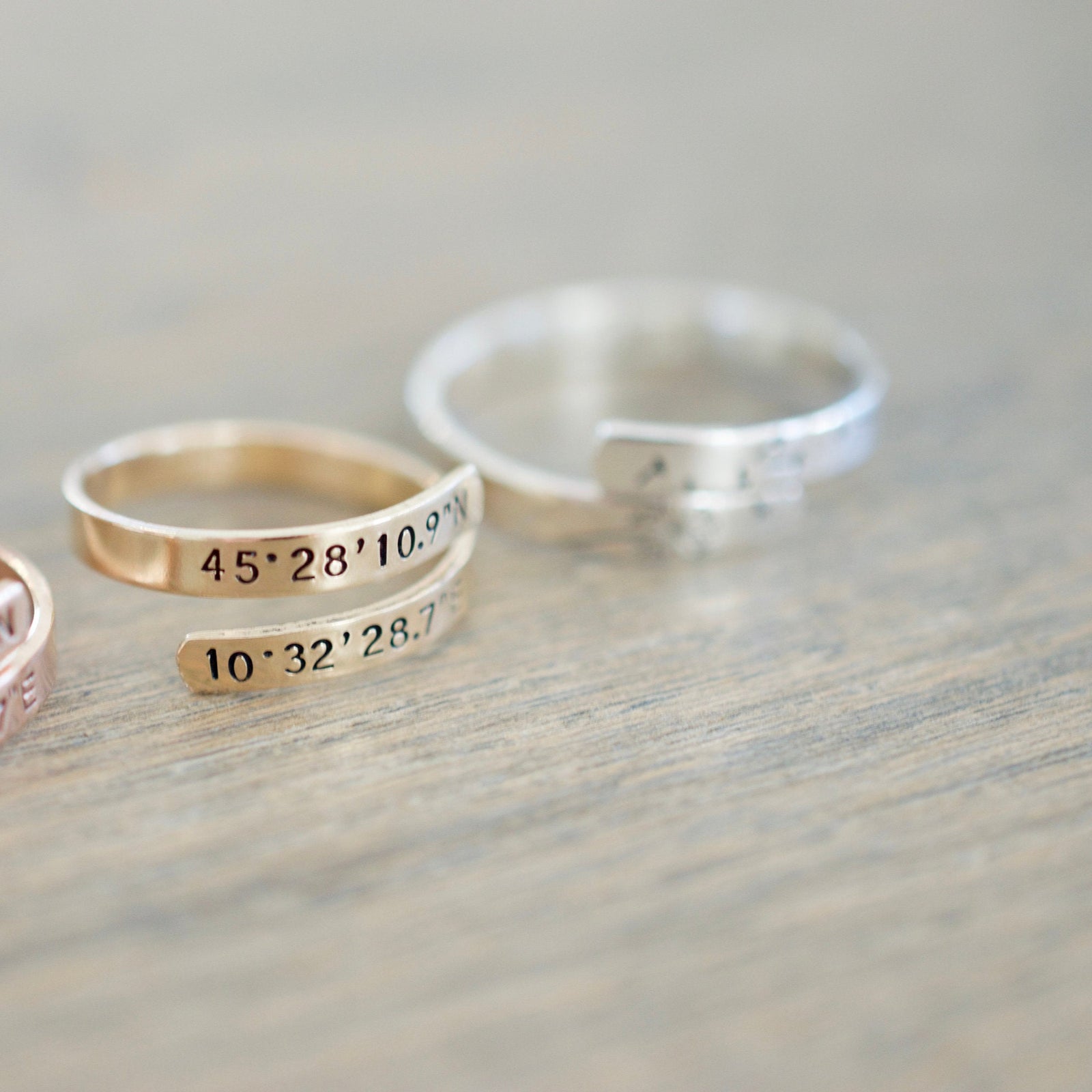 Coordinates Wrap Ring - Sterling Silver, Gold Filled, Rose Gold Filled Ring - Latitude Longitude Ring