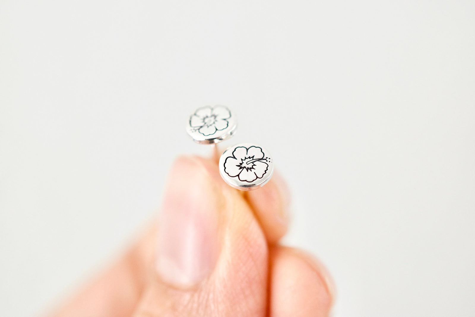 Hibiscus Earrings - Sterling Silver Stud Earrings