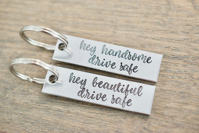 Hey Handsome Keychain - Hey Beautiful Keychain - Set of His and Hers Keychains