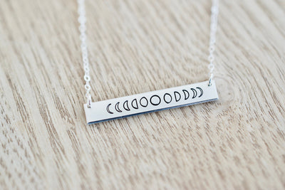 Moon Phase Necklace - Sterling, 14kt Gold Fill, Rose Gold Bar Necklace