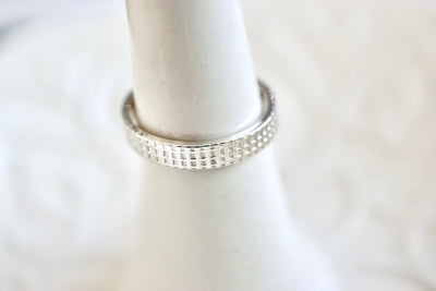 Checker Ring - Sterling Silver Ring - Checkered Pattern Band - Darkened or Neutral