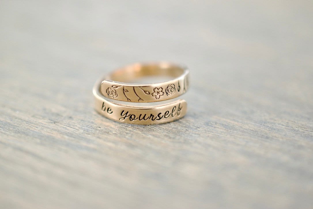 Be Yourself Wrap Ring - Floral Stamp Design