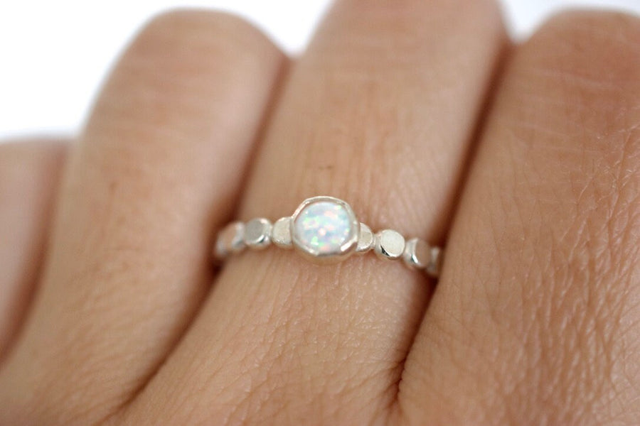 White Opal Sterling Gemstone Ring - October Birthstone