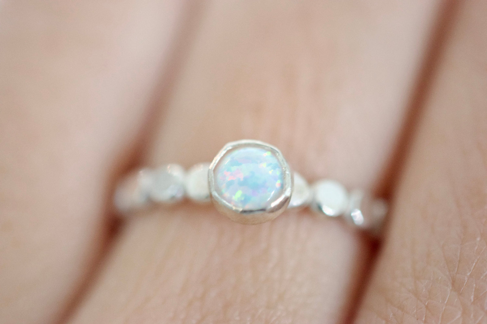 White Opal Sterling Gemstone Ring - October Birthstone