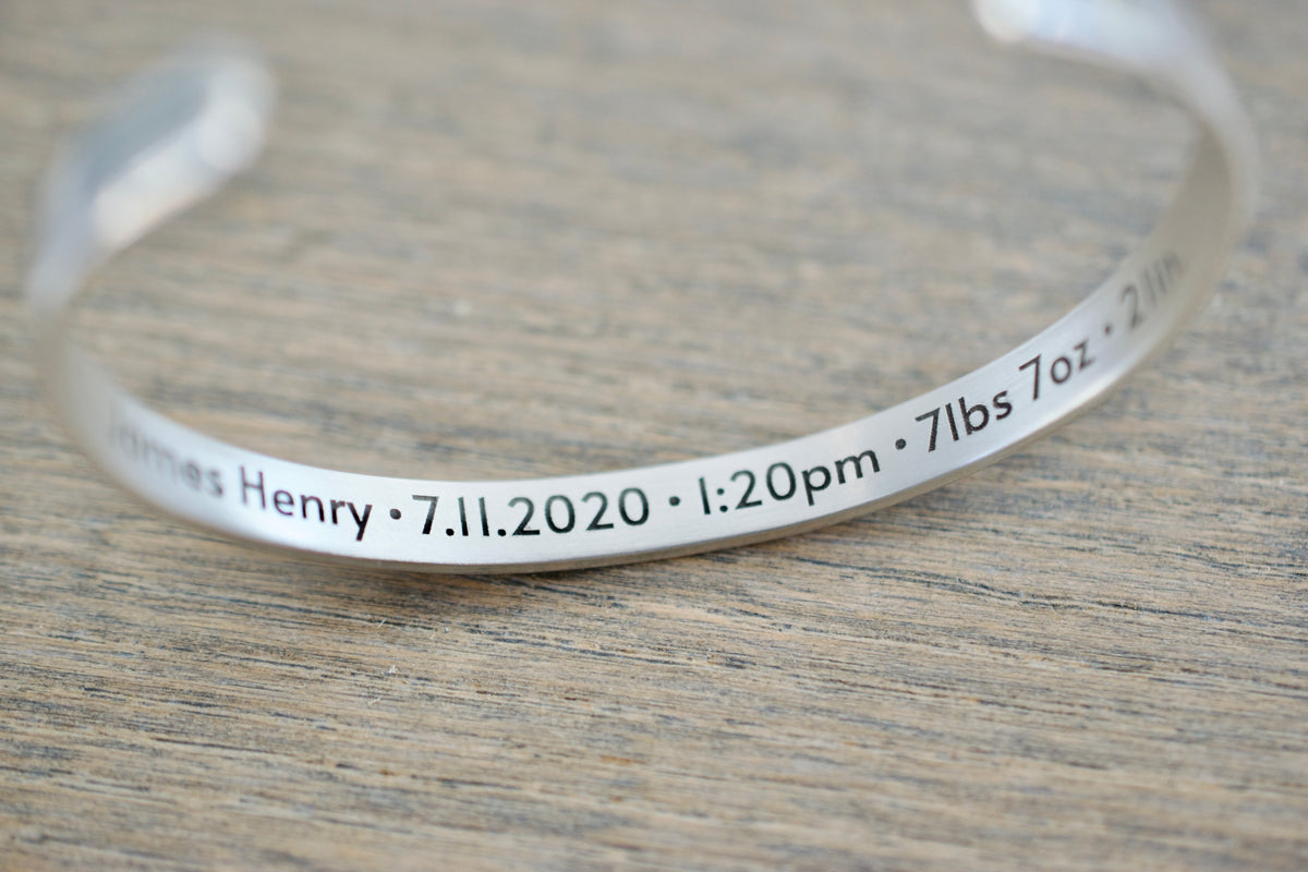 Baby Announcement Bracelet, Personalized Silver Birth Stats Bracelet