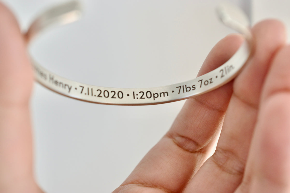Baby Announcement Bracelet, Personalized Silver Birth Stats Bracelet