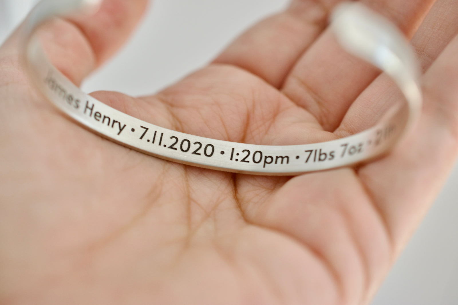 Baby Announcement Bracelet, Personalized Silver Birth Stats Bracelet