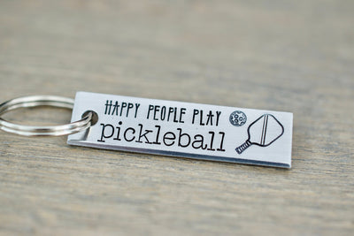 Happy People Play Pickleball Keychain - Personalized Gift