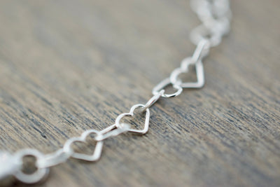 Heart Link Bracelet - Adjustable Sterling Silver Bracelet