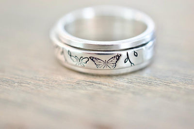 Butterfly Floral Spinner Ring - Fidget Ring