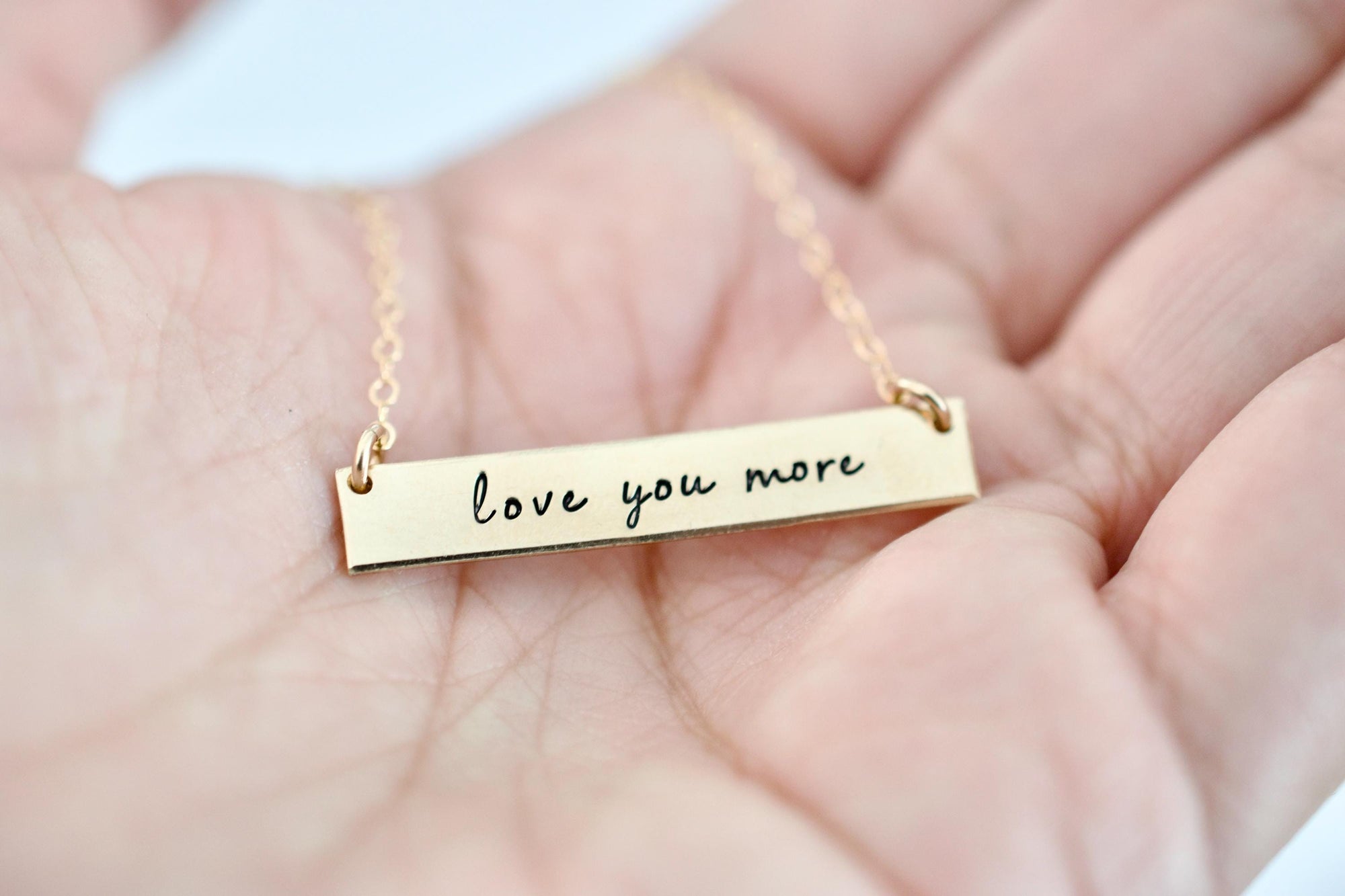 Love You More Necklace - Sterling, 14kt Gold Fill, Rose Gold Bar Necklace