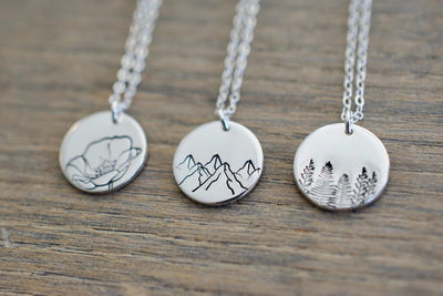 Nature Charm Necklace - Forest Poppy Mountain Charm Necklace