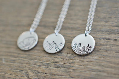 Nature Charm Necklace - Forest Poppy Mountain Charm Necklace