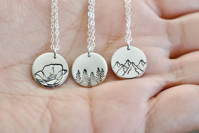 Nature Charm Necklace - Forest Poppy Mountain Charm Necklace