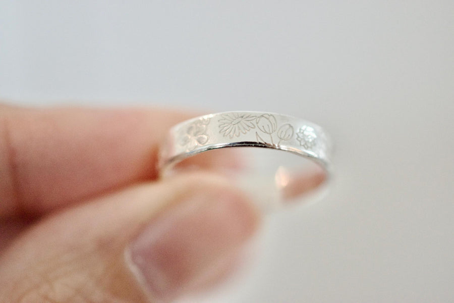 Birth Flower Ring - Sterling Silver Ring - Mom Jewelry