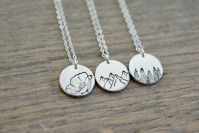 Nature Charm Necklace - Forest Poppy Mountain Charm Necklace