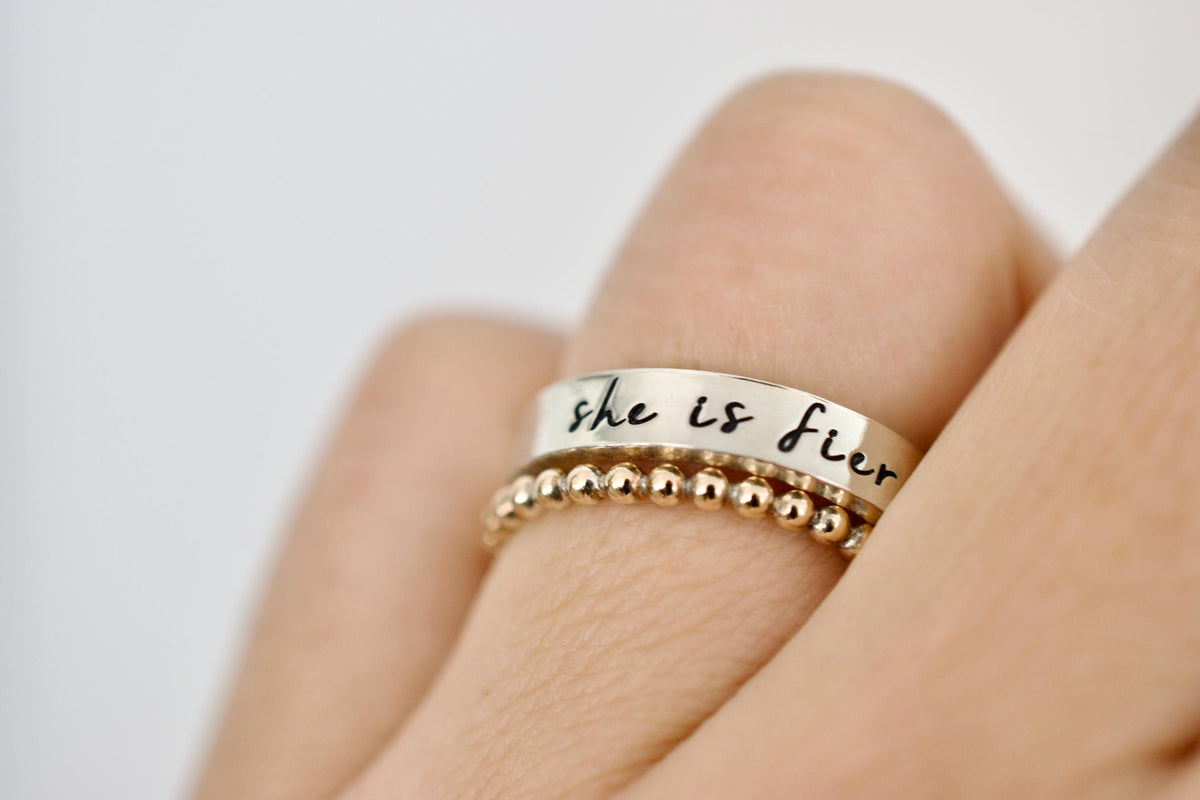 Gold Beaded Ring - Stacking Ring - Gold Accent Ring