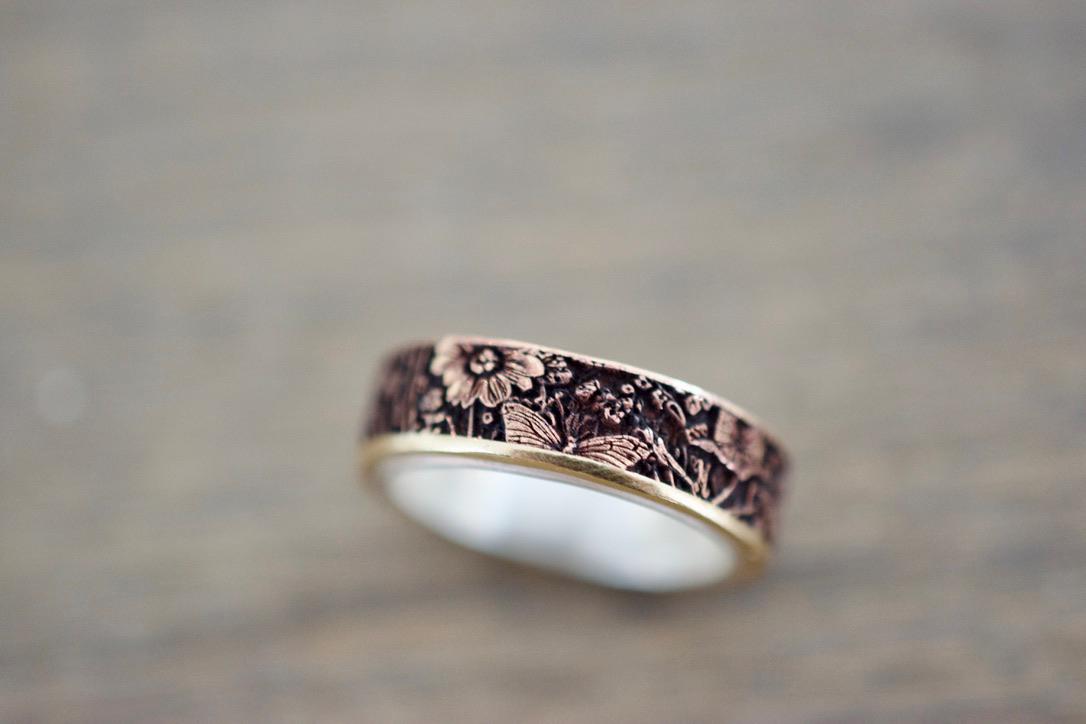 Butterfly Garden Ring - 3D Relief Art Ring - Spring Motif Ring