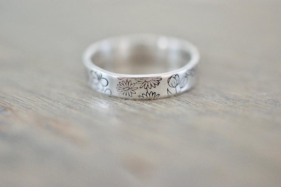 Birth Flower Ring - Sterling Silver Ring - Mom Jewelry