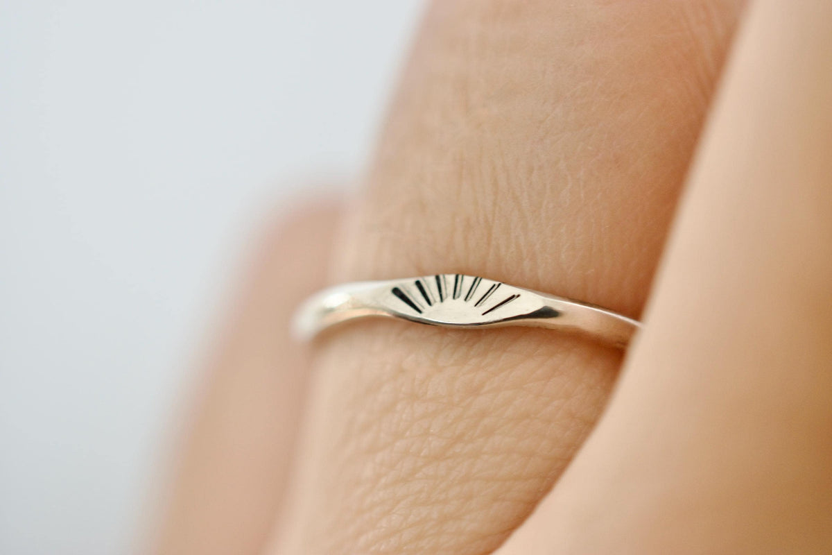 Sunburst Ring - Sterling Stacking Ring - Signet Ring