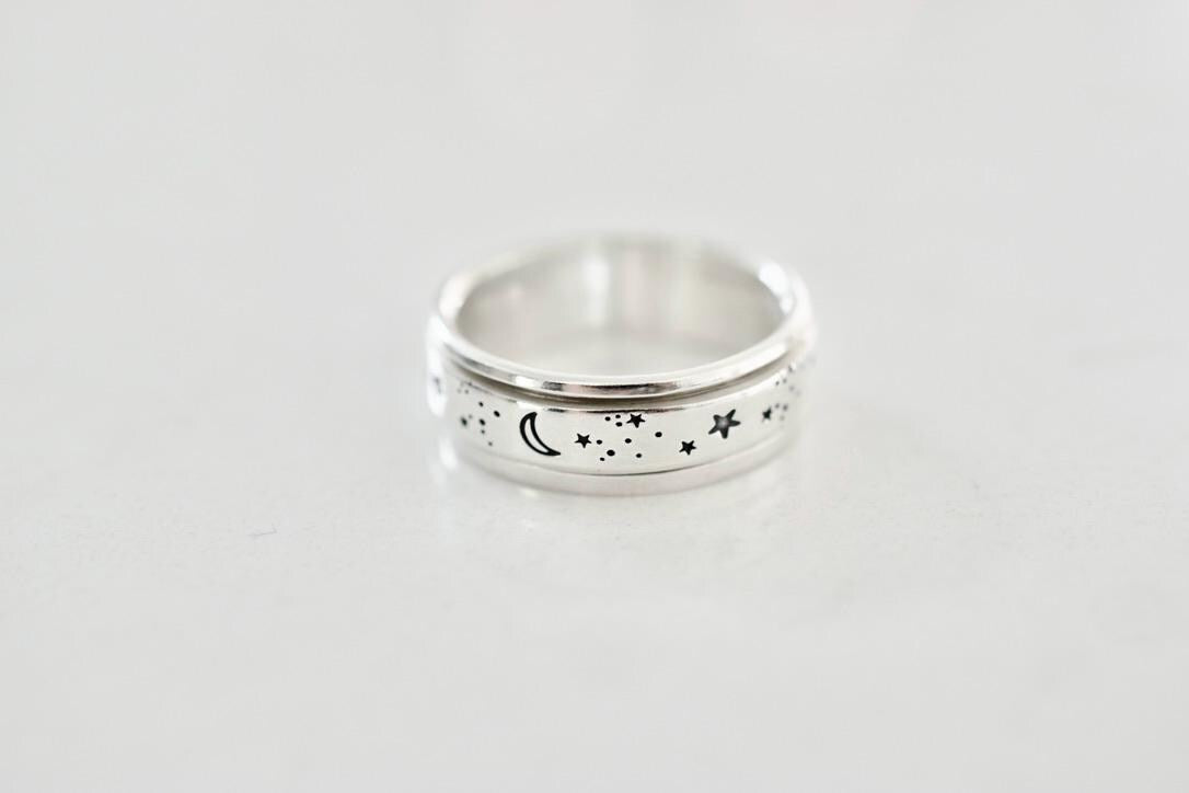 Moon and Stars Spinner Ring - Fidget Ring