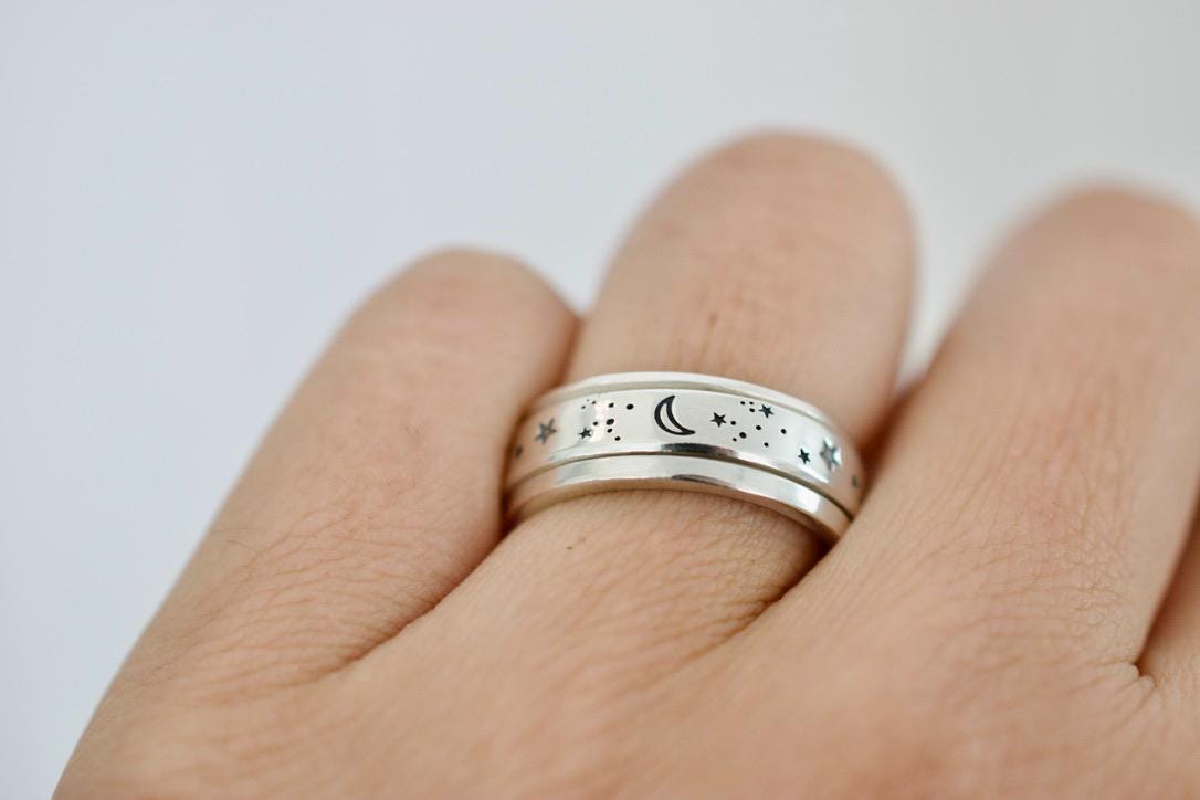 Moon and Stars Spinner Ring - Fidget Ring