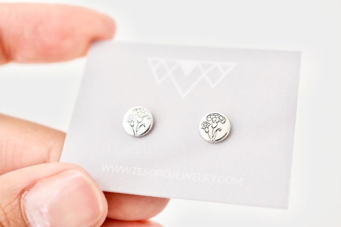 Carnation Earrings - January Birth Month Flower