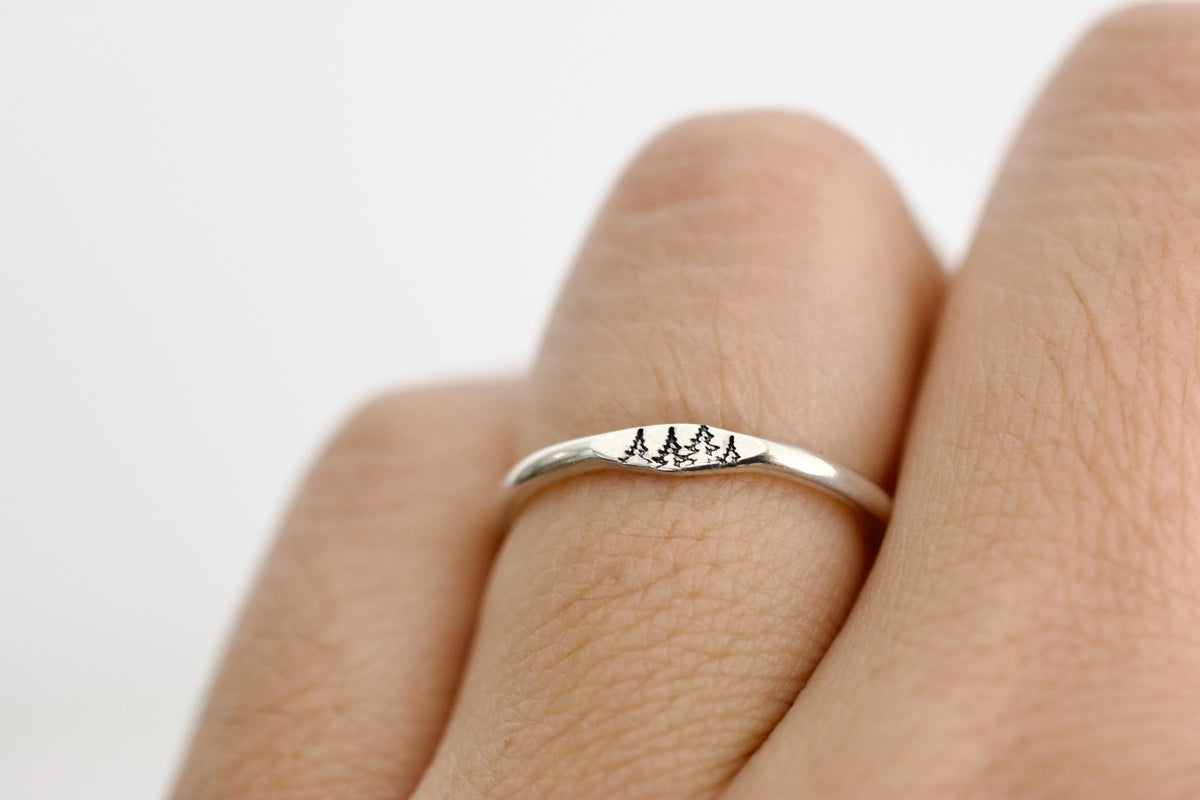 Forest Ring - Sterling Stacking Ring - Signet Ring