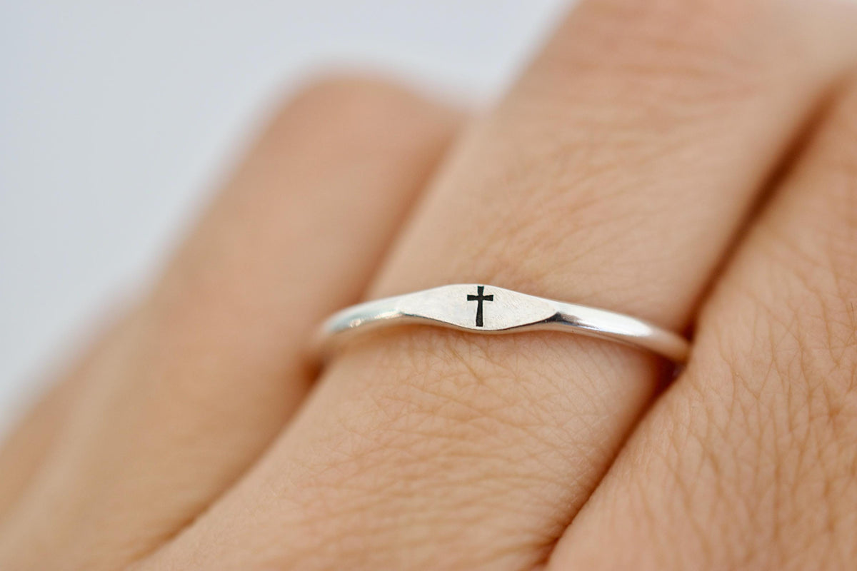 Cross Ring - Sterling Stacking Ring - Signet Ring