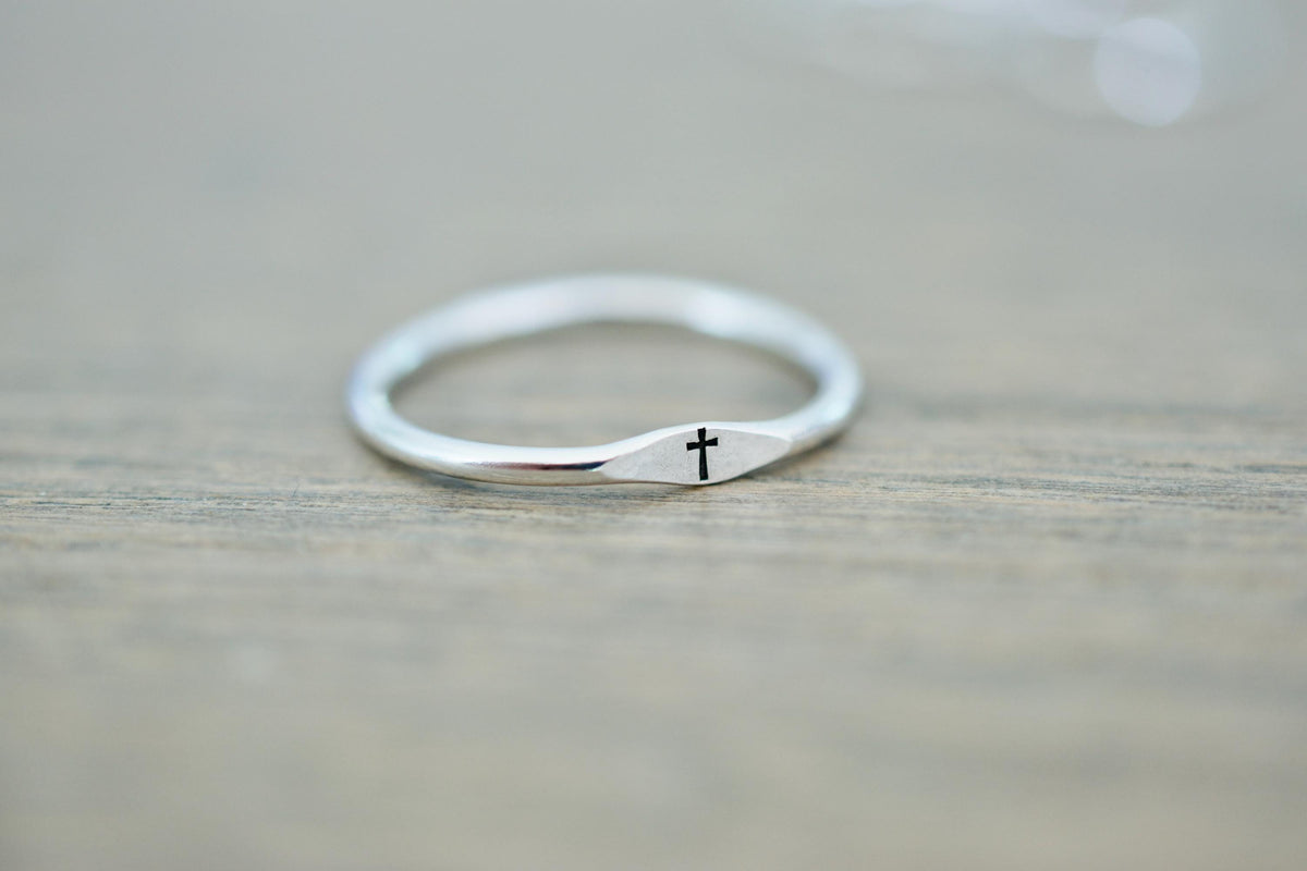 Cross Ring - Sterling Stacking Ring - Signet Ring