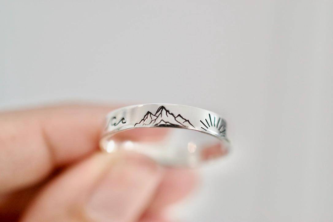 Sea Mountain Sun Ring - Sunrise Sunset Sterling Silver Ring