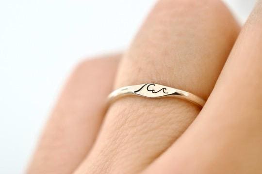 Wave Ring - Sterling Stacking Ring - Personalized Signet Ring