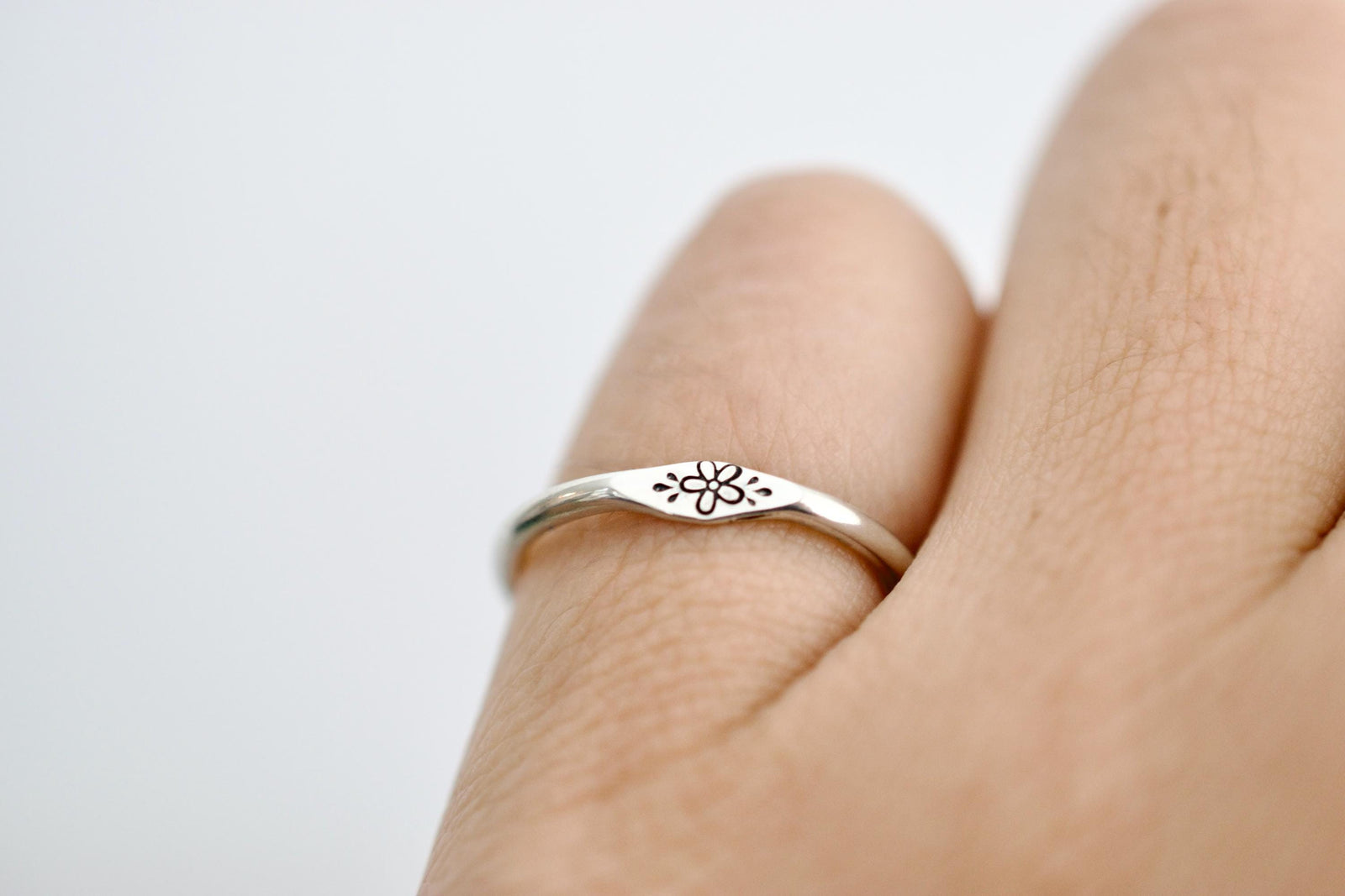 Floral Ring - Sterling Stacking Ring - Signet Ring