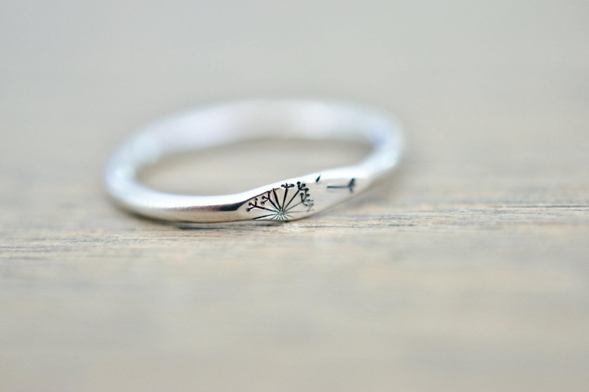 Dandelion Ring - Sterling Stacking Ring - December Signet Ring