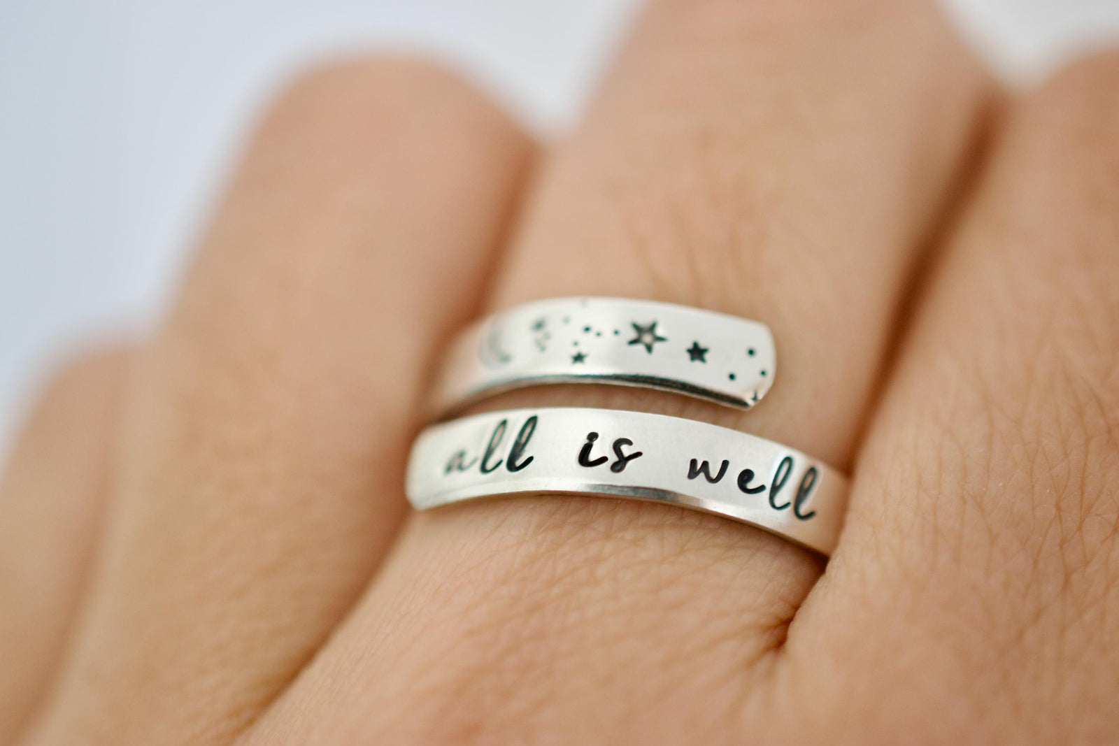 All is Well Wrap Ring - Moon and Stars Ring - Sterling, 14kt Goldfill, 14kt Rose Goldfill