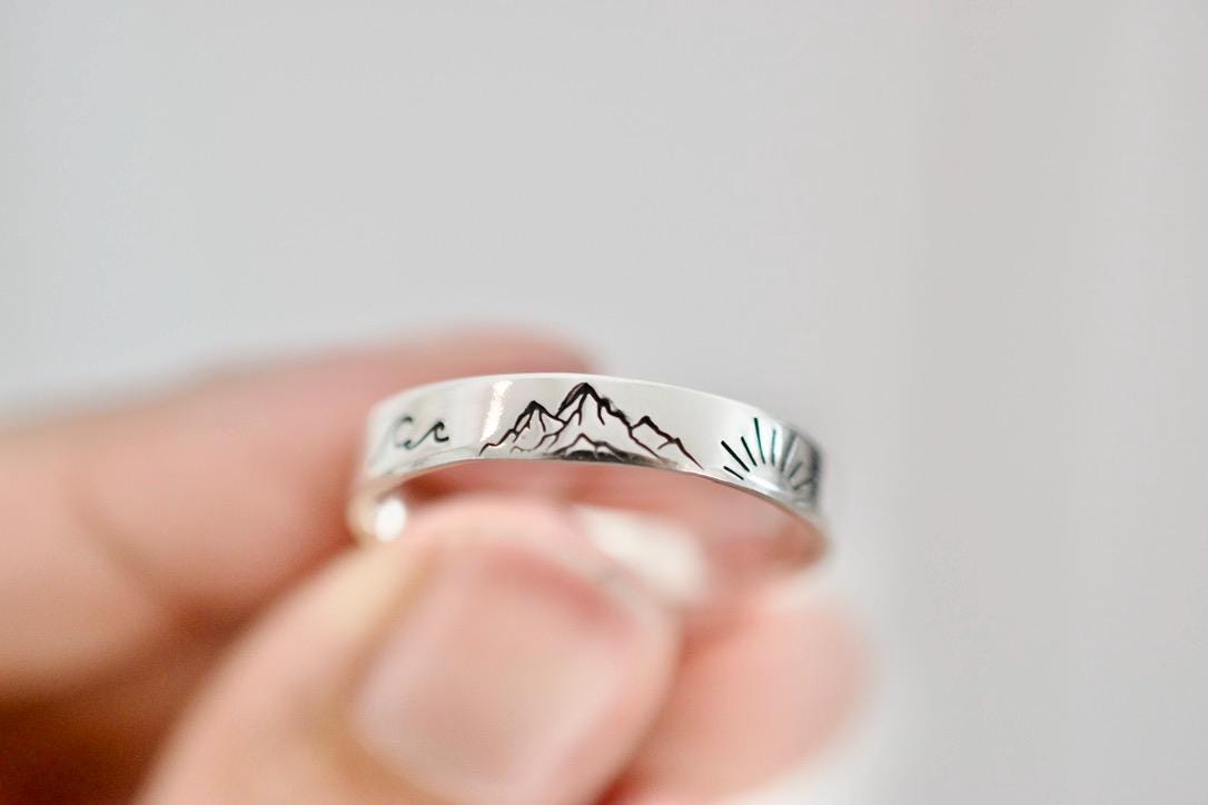 Sea Mountain Sun Ring - Sunrise Sunset Sterling Silver Ring