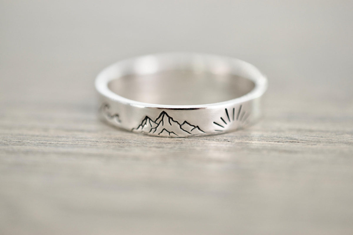 Sea Mountain Sun Ring - Sunrise Sunset Sterling Silver Ring