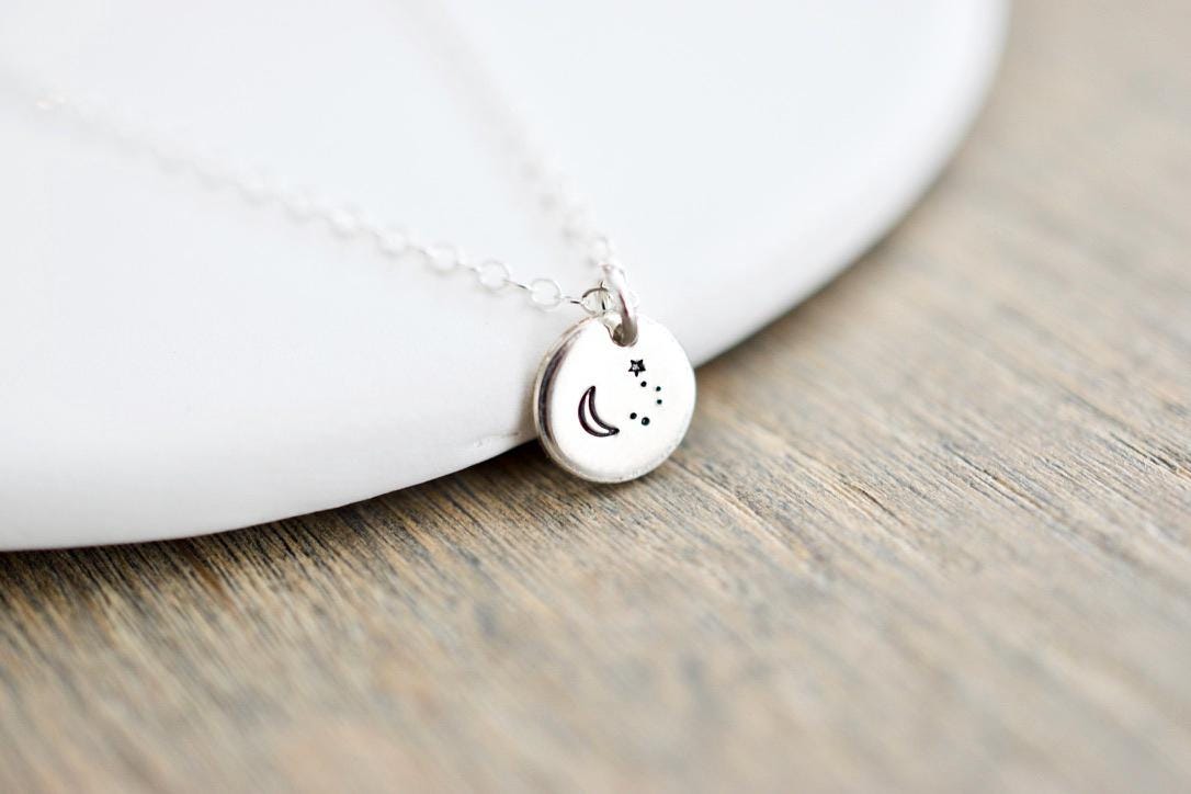 Moon and Stars Necklace - Sterling Necklace
