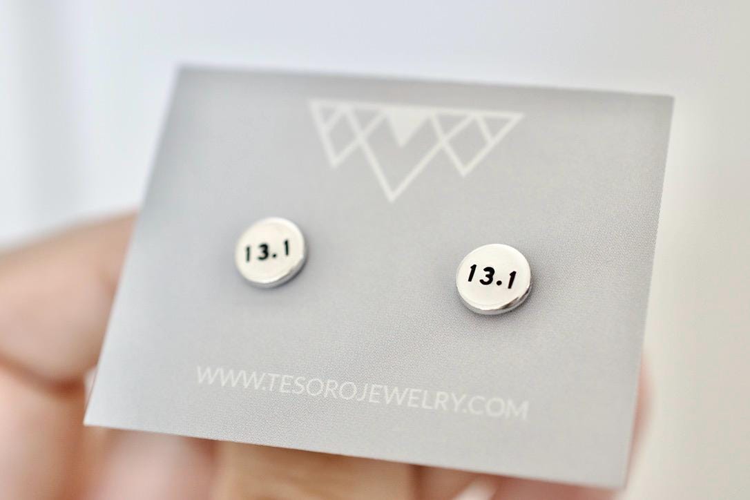 13.1 Half Marathon Earrings - Sterling Silver, 14kt Goldfill Stud Earrings