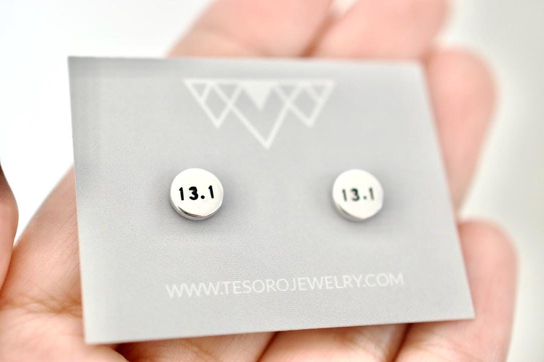 13.1 Half Marathon Earrings - Sterling Silver, 14kt Goldfill Stud Earrings